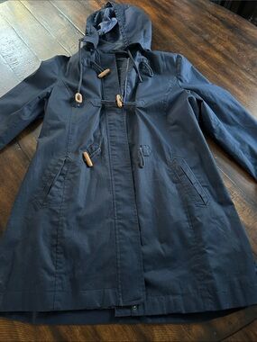 Women’s Navy Hooded Toggle Trench Coat w/removable hood